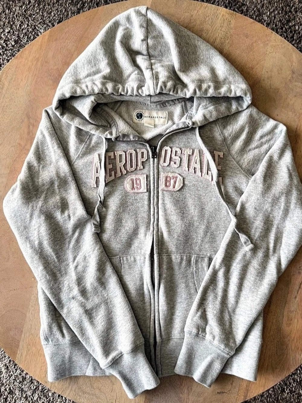 Aeropostale 1987 Full Zip Hoodie XS Gray & Pink